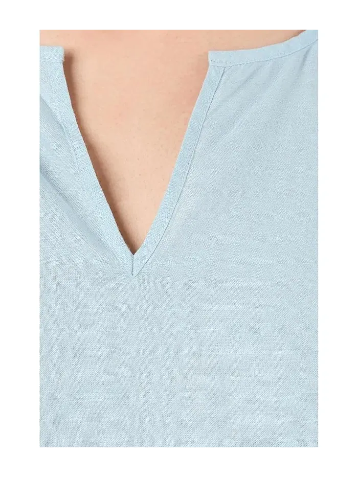 Топ Organic Handkerchief Linen Split Neck Eileen Fisher — изображение 5 из 5, голубой