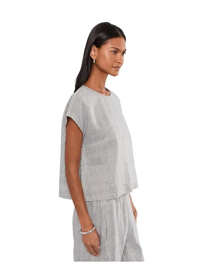 Топ полосатый органический лен Round Neck Top Eileen Fisher — изображение 3 из 5, мел