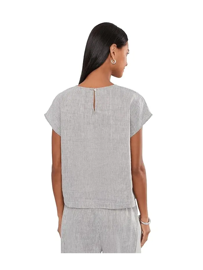 Топ полосатый органический лен Round Neck Top Eileen Fisher — изображение 4 из 5, мел