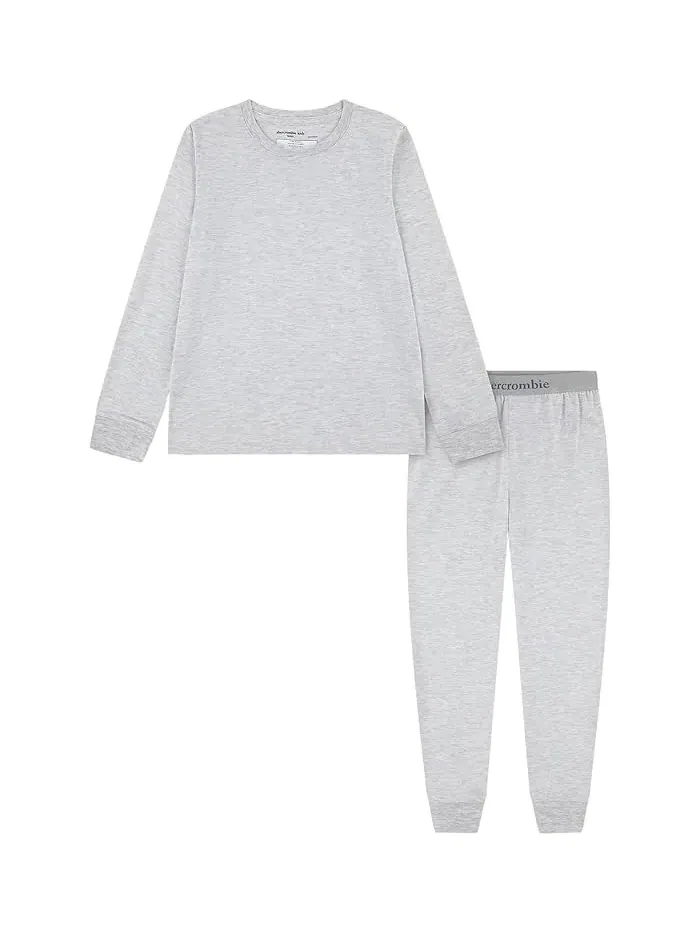 Пижама с длинным рукавом и джоггерами Core Long Sleeve Joggers Sleep Set abercrombie kids — изображение 1 из 4, яркий белый