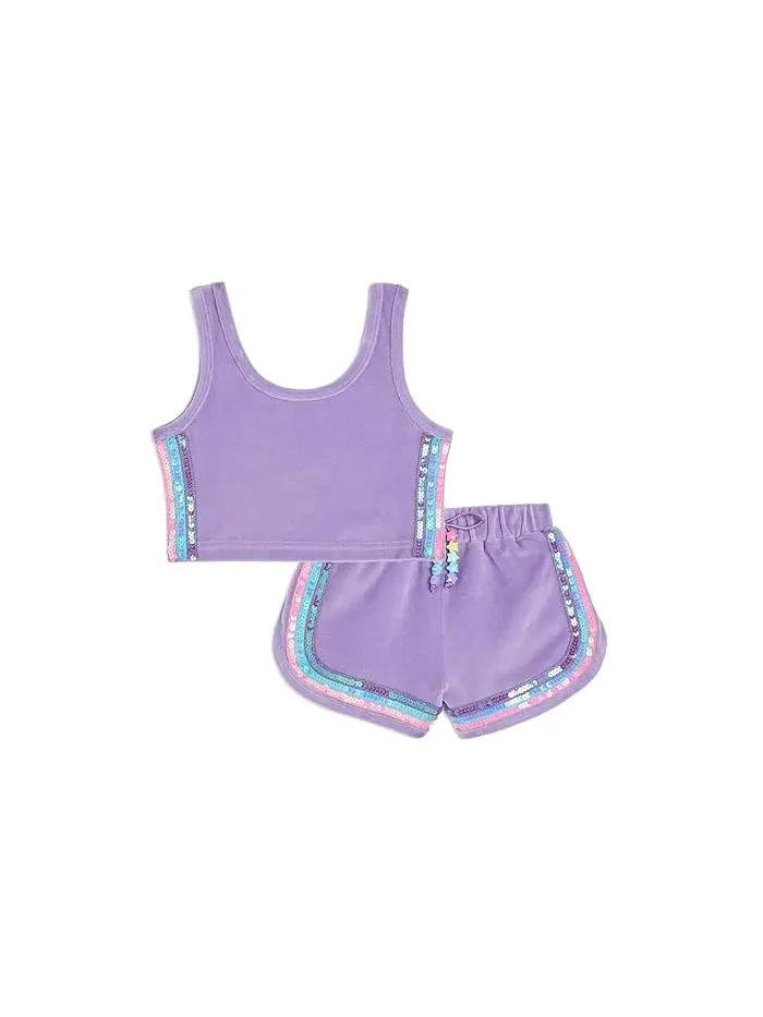 Детский комплект из топа и шорт Rainbow Velour Sequin Lola and The Boys — изображение 1 из 3, мульти
