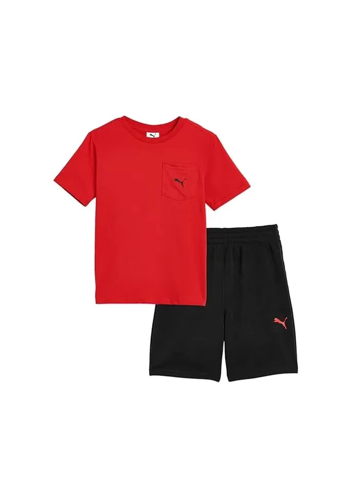 Комплект из футболки с карманом и шорт из флиса PUMA Kids — изображение 1 из 3, красный