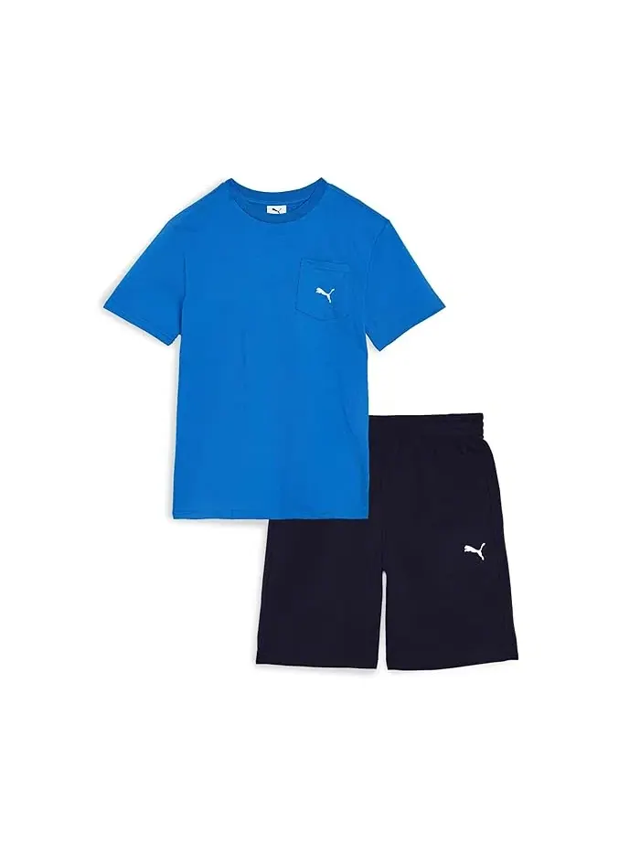 Комплект из футболки и шорт с карманом синий PUMA Kids — изображение 1 из 3, серый