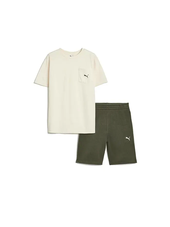 Спортивный костюм Pocket T-shirt & Fleece Short Set PUMA Kids — изображение 1 из 3, снежный белый