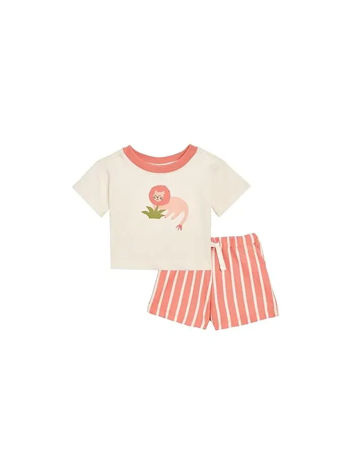 Детский комплект из футболки и шорт с принтом льва Shorts Sleeve Graphic Tee and Shorts Set Hanna Andersson, зеленый