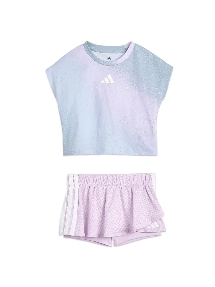 Сет из футболки и юбки с принтом Aop Sleeveless Box Tee Faux Wrap Skort Set Adidas Kids — изображение 1 из 3, небесно-голубой
