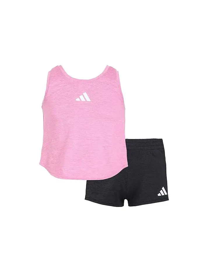 Детский комплект с топом и шортами Melange Flounce Tank Shorts Set Adidas Kids — изображение 1 из 3, черный