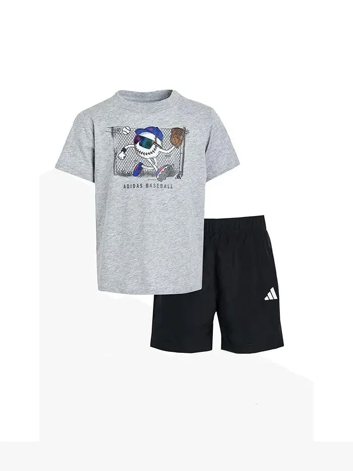 Детский комплект футболка и шорты с принтом Adidas Kids — изображение 1 из 3, серый
