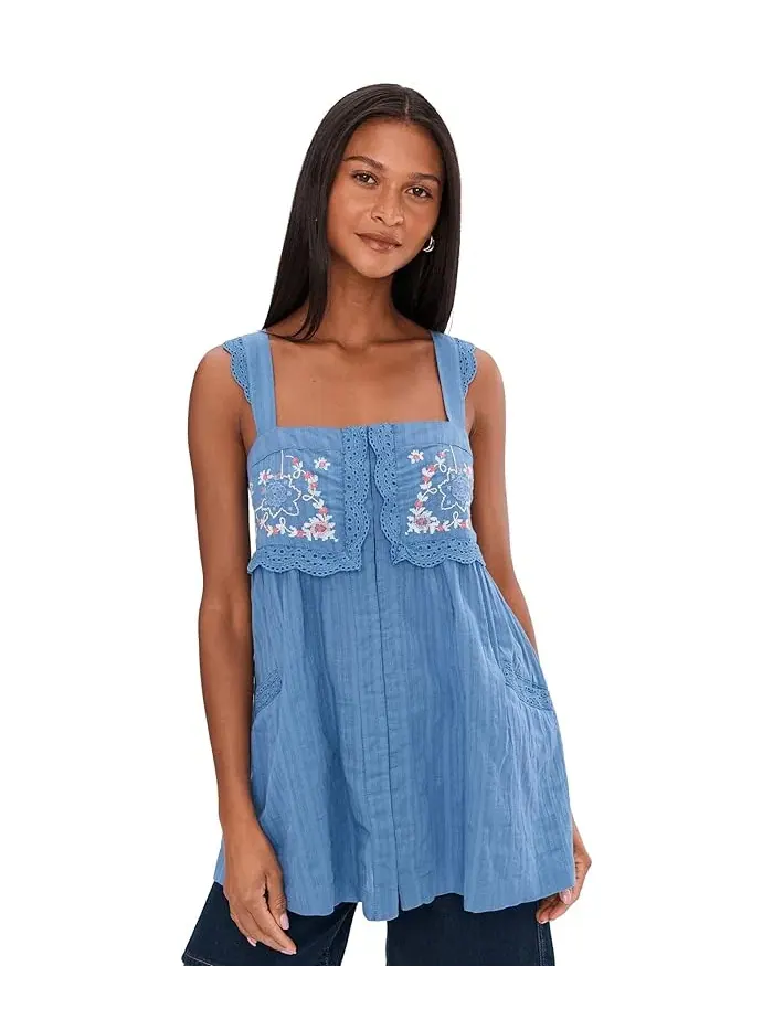 Туника Farrah с вышивкой Free People — изображение 1 из 5, холодный синий