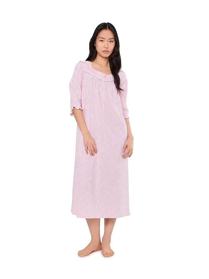 Ночная рубашка с кружевом Cotton Knit 3/4 Sleeve Nightgown Eileen West — изображение 1 из 5, розовый