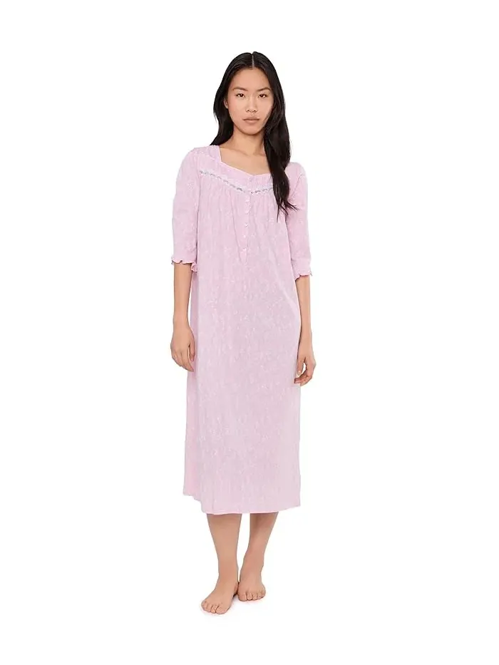 Ночная рубашка с кружевом Cotton Knit 3/4 Sleeve Nightgown Eileen West — изображение 2 из 5, розовый