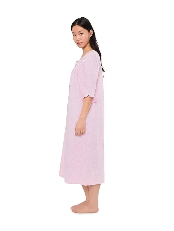 Ночная рубашка с кружевом Cotton Knit 3/4 Sleeve Nightgown Eileen West — изображение 3 из 5, розовый