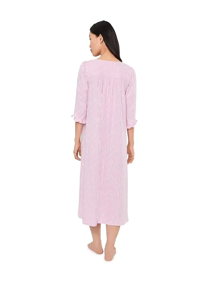 Ночная рубашка с кружевом Cotton Knit 3/4 Sleeve Nightgown Eileen West — изображение 4 из 5, розовый