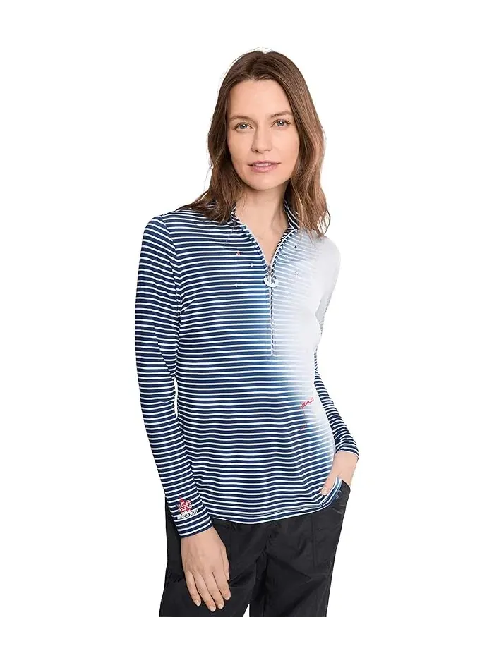 Лонгслив с градиентной полосой Sunsense Gradient Stripe Mock Neck 1/4 Zip Jamie Sadock — изображение 1 из 5, черный