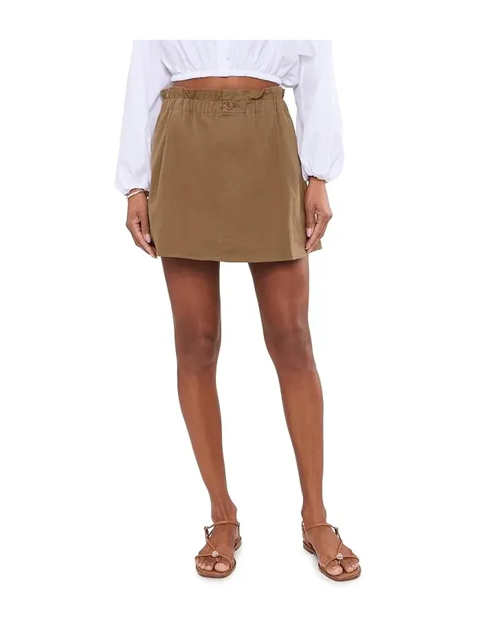 Юбка-шорты мини хлопковая Mid-Rise Cotton Pull-On Skort Vince — изображение 1 из 5, миндальный