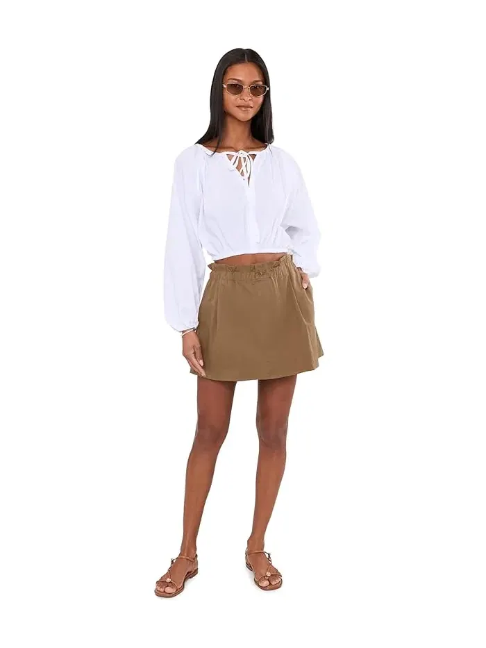 Юбка-шорты мини хлопковая Mid-Rise Cotton Pull-On Skort Vince — изображение 2 из 5, миндальный