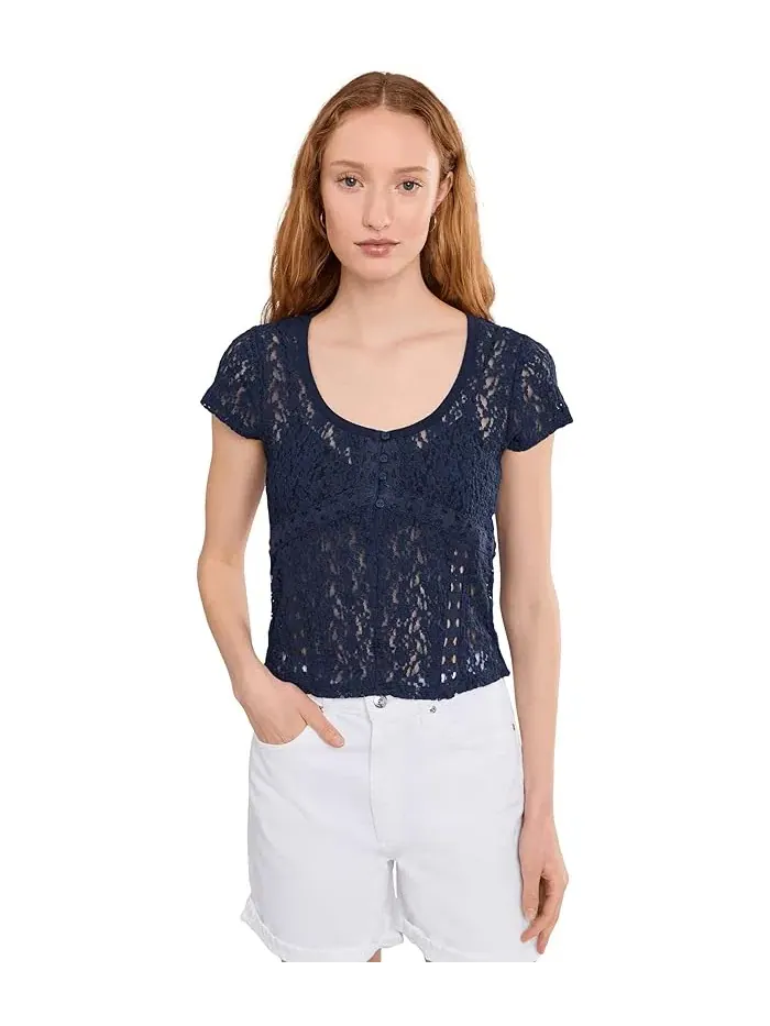 Футболка с кружевным узором Claro Free People — изображение 1 из 5, черный