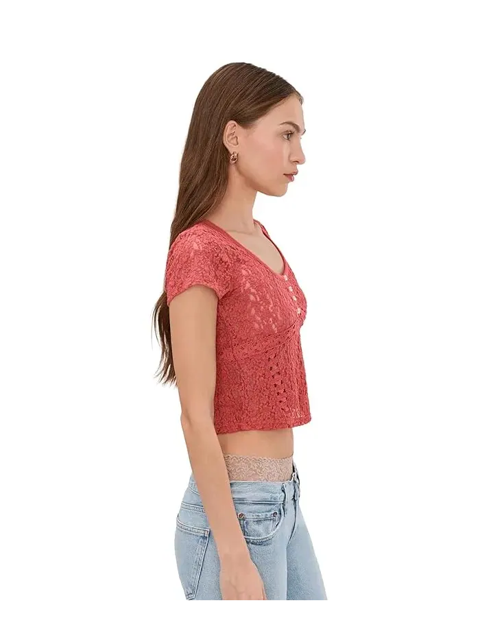 Футболка Free People Claro Short Sleeve Tee — изображение 3 из 5, коралловый