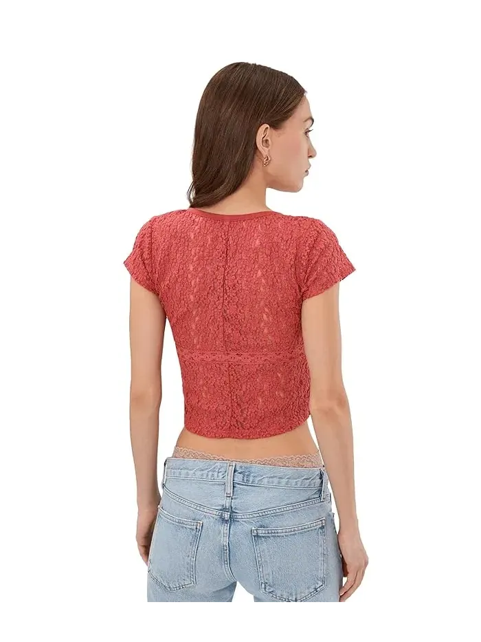 Футболка Free People Claro Short Sleeve Tee — изображение 4 из 5, коралловый