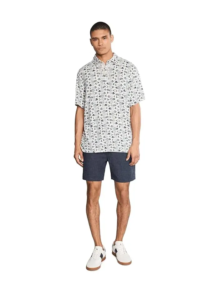 Шорты хлопковые Chambray Shorts with Drawstring Liverpool Los Angeles — изображение 2 из 5, темно-синий