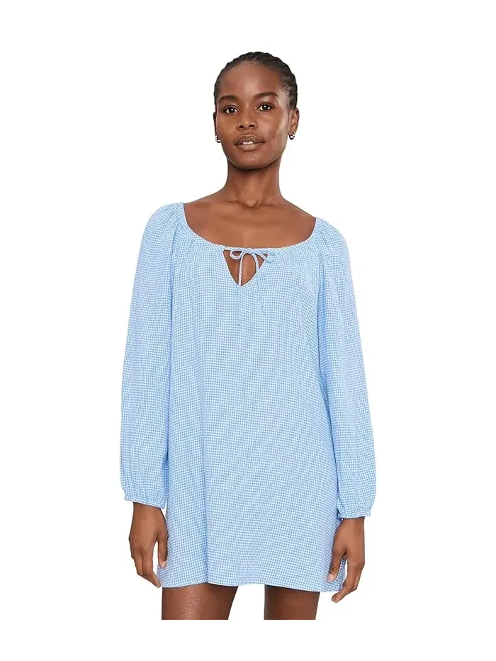 Платье-комбинация короткое Linen Blend Short Dress Eberjey — изображение 1 из 5, белый/синий