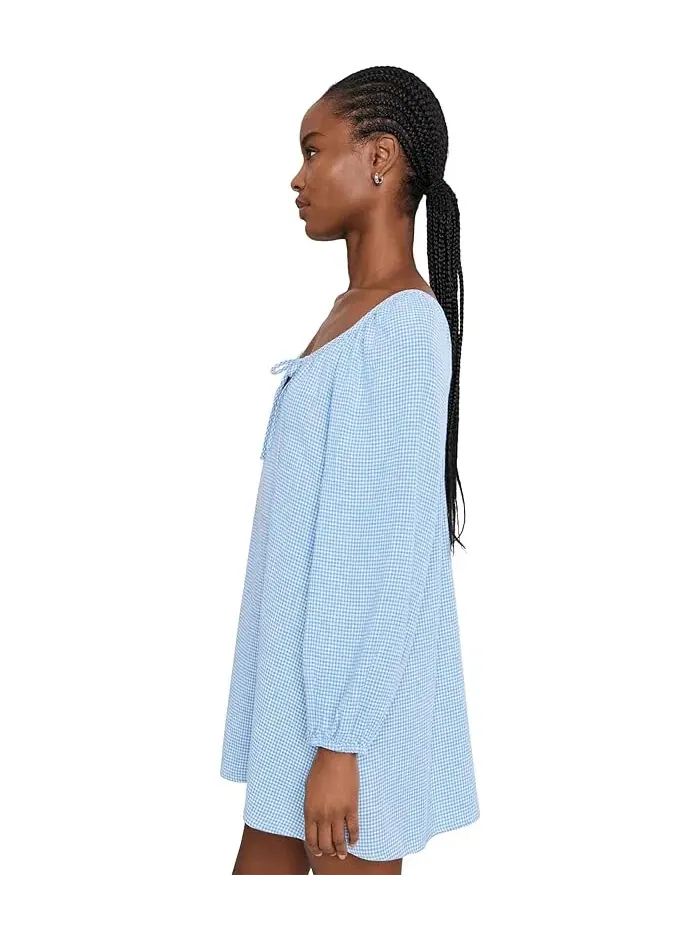 Платье-комбинация короткое Linen Blend Short Dress Eberjey — изображение 3 из 5, белый/синий
