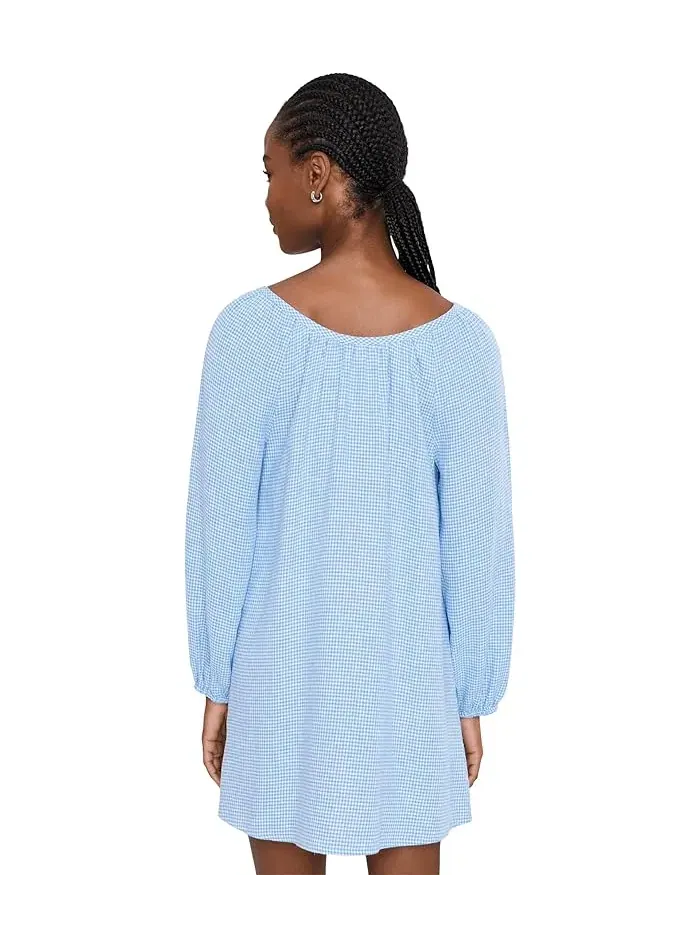 Платье-комбинация короткое Linen Blend Short Dress Eberjey — изображение 4 из 5, белый/синий