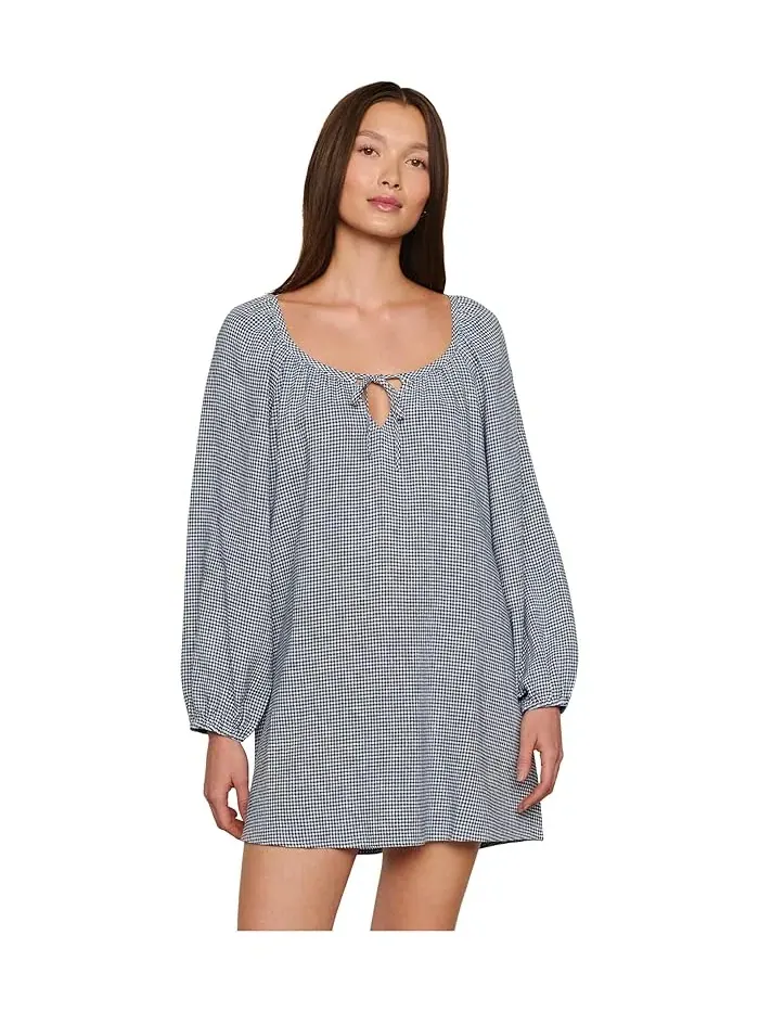Платье короткое из смеси льна гингам Linen Blend Short Dress Eberjey — изображение 1 из 3, белый/темно-синий
