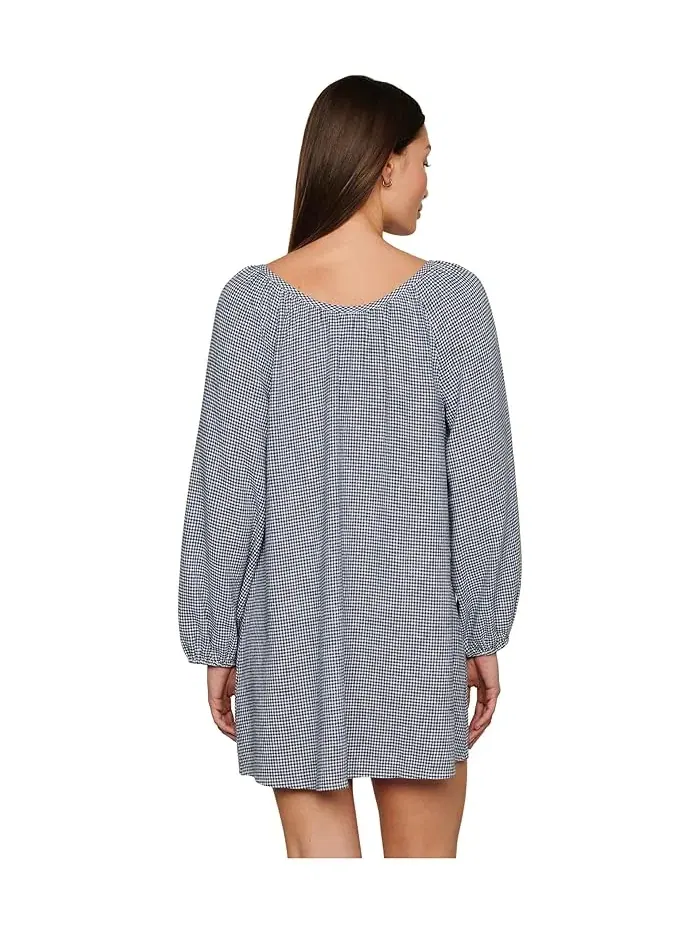 Платье короткое из смеси льна гингам Linen Blend Short Dress Eberjey — изображение 2 из 3, белый/темно-синий