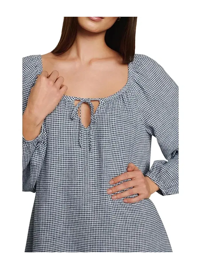 Платье короткое из смеси льна гингам Linen Blend Short Dress Eberjey — изображение 3 из 3, белый/темно-синий