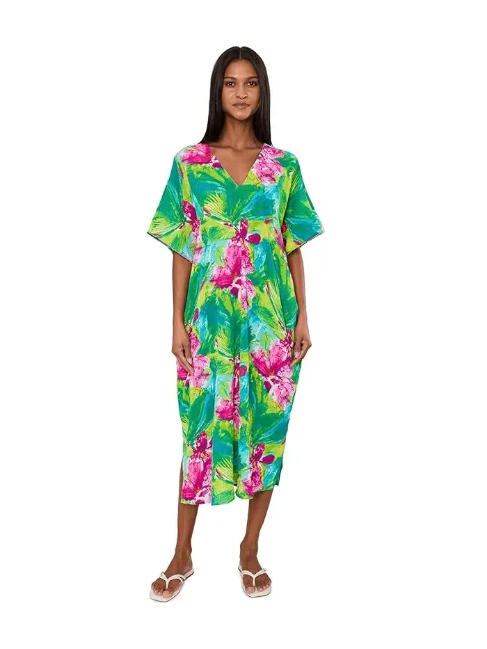 Кафтан Tropic Crinkle Windowpane N by Natori — мульти