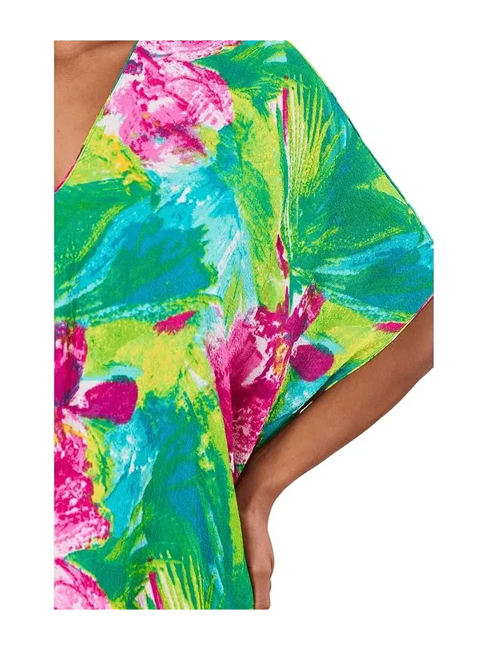 Кафтан Tropic Crinkle Windowpane N by Natori — изображение 5 из 5, зеленый мульти