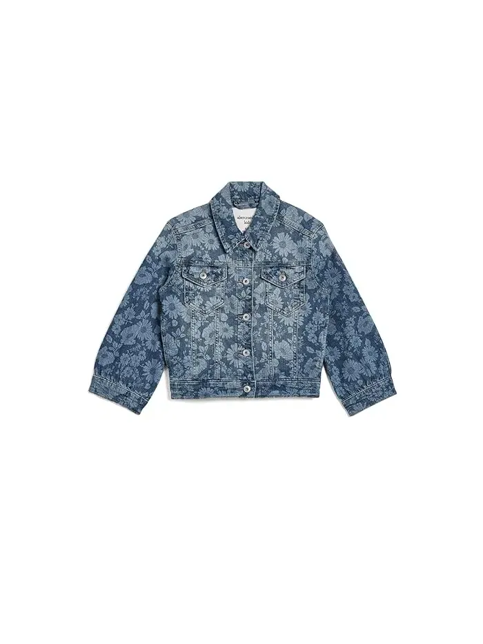 Джинсовая куртка оверсайз Floral Oversize Denim Jacket abercrombie kids — изображение 1 из 3, светлый серый