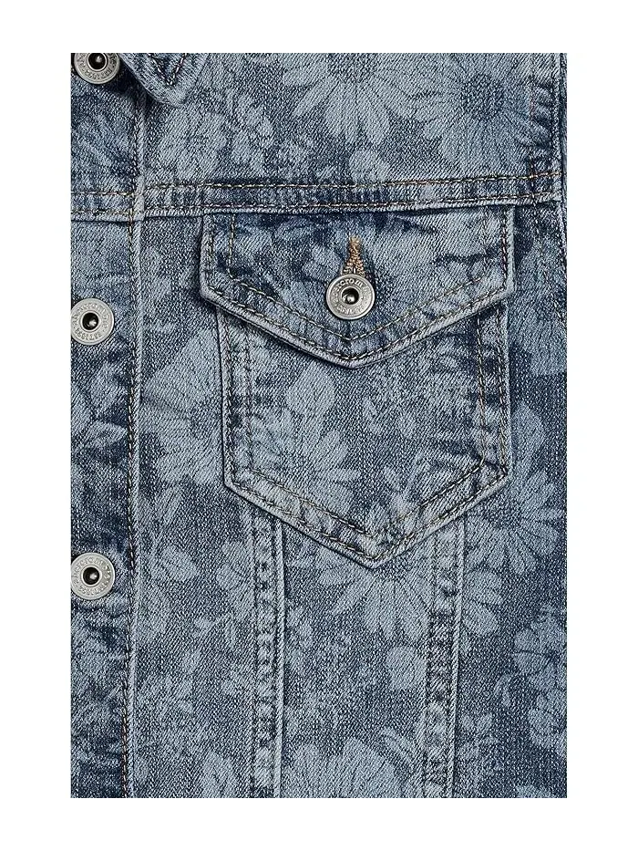 Джинсовая куртка оверсайз Floral Oversize Denim Jacket abercrombie kids — изображение 3 из 3, светлый серый