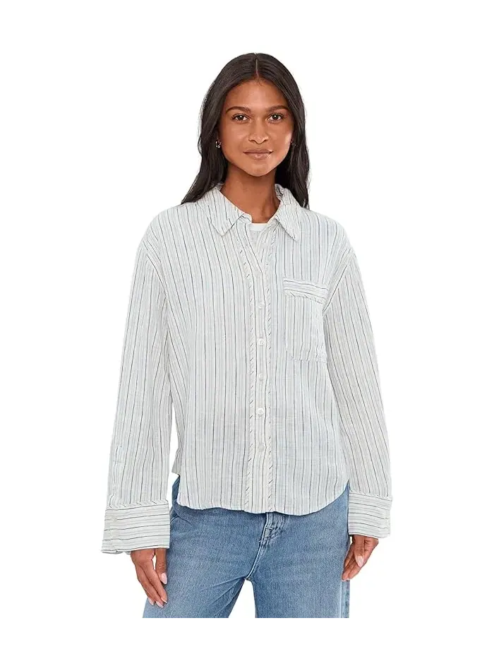 Рубашка полосатая льняная Laurel Free People — изображение 1 из 5, слоновая кость