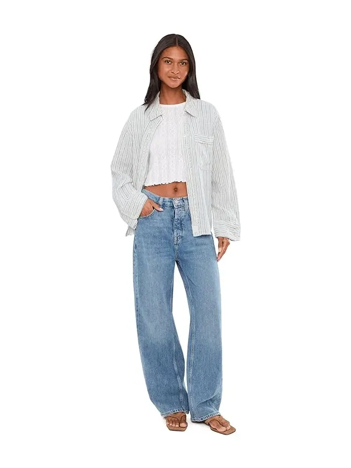 Рубашка полосатая льняная Laurel Free People — изображение 2 из 5, слоновая кость