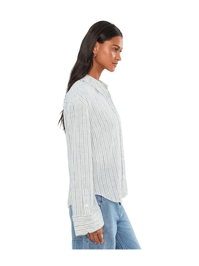 Рубашка полосатая льняная Laurel Free People — изображение 3 из 5, слоновая кость