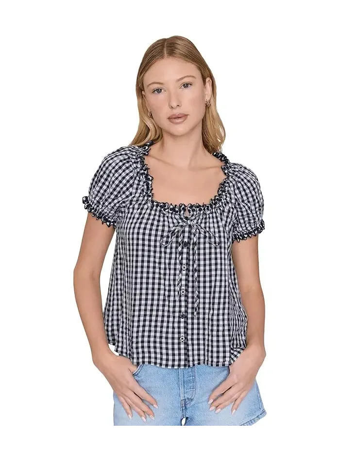 Блуза с воланами Gigi Gingham Splendid — изображение 1 из 5, темно-синий/белый