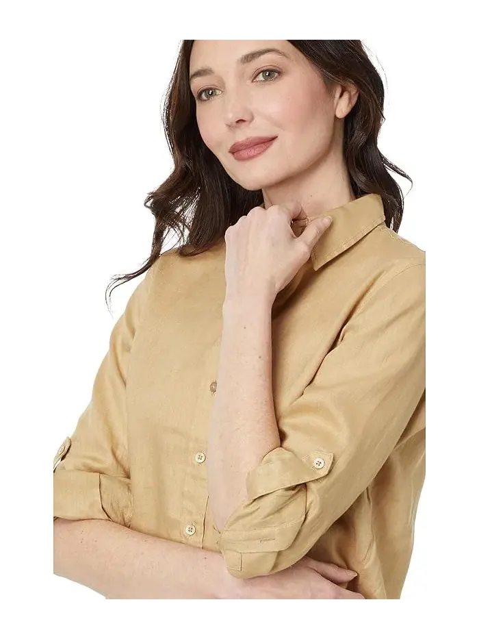 Рубашка из льна с отложным воротником Petite Linen Roll Tab-Sleeve Lauren Ralph Lauren — изображение 3 из 4, бежевый