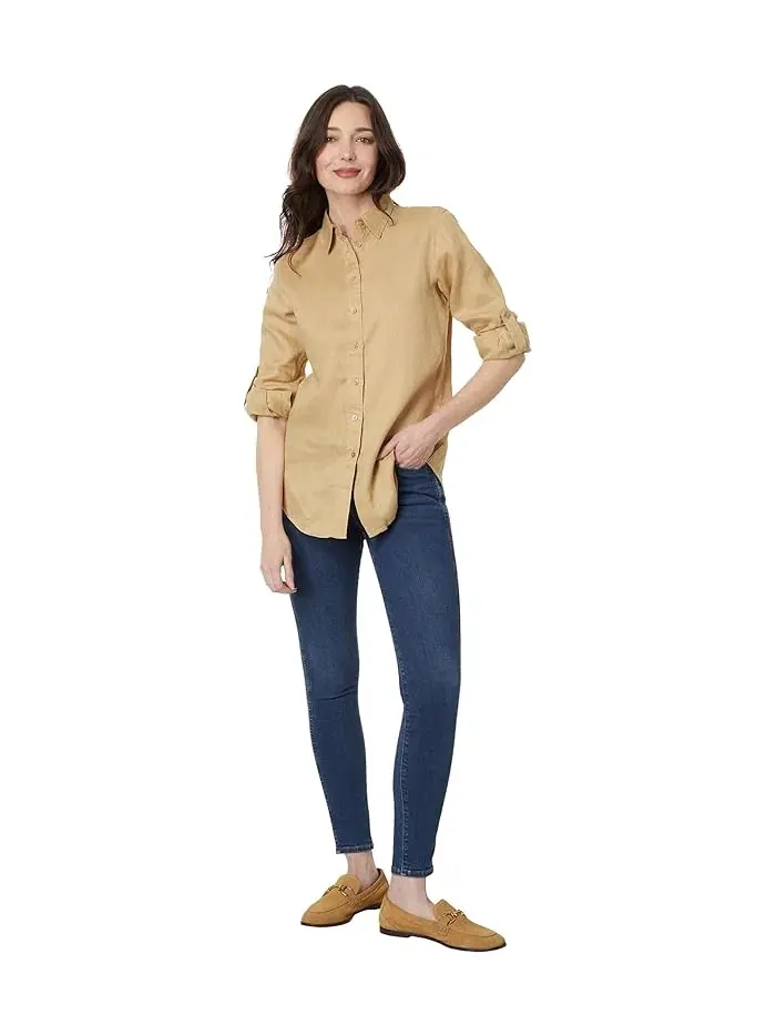 Рубашка из льна с отложным воротником Petite Linen Roll Tab-Sleeve Lauren Ralph Lauren — изображение 4 из 4, бежевый