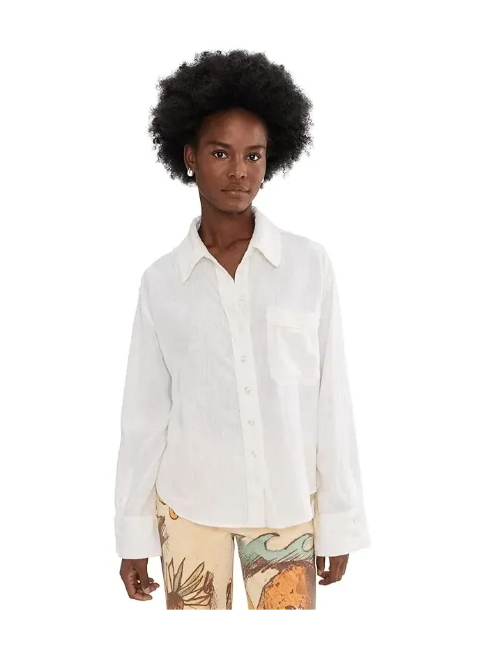Блуза льняная Linen Laurel Top Free People — изображение 1 из 5, слоновая кость