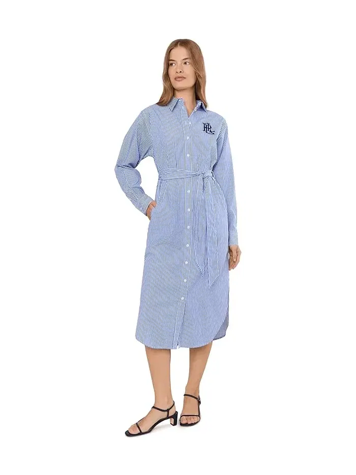 Платье-рубашка полосатая Petite Striped Cotton Broadcloth Lauren Ralph Lauren — изображение 1 из 4, синий/белый