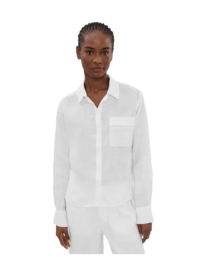 Рубашка с кружевной отделкой Stella Lnen Trim Button-Down Splendid — изображение 1 из 5, белый