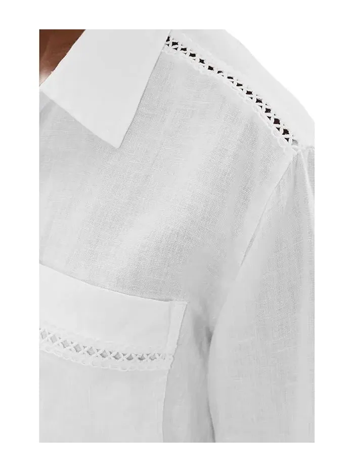 Рубашка с кружевной отделкой Stella Lnen Trim Button-Down Splendid — изображение 5 из 5, белый