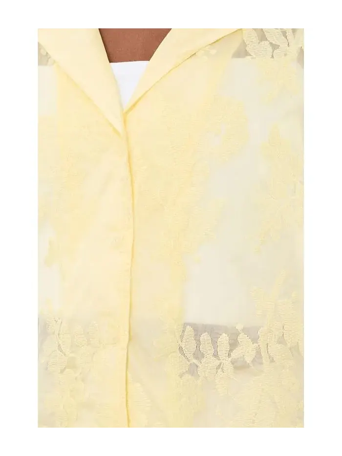 Рубашка с цветочной вышивкой Relaxed Collar Short Sleeve Button-Down Vince Camuto — изображение 5 из 5, коричневый