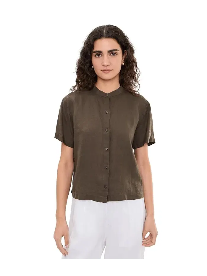 Рубашка с мандариновым воротником короткий рукав Eileen Fisher — изображение 1 из 5, врен
