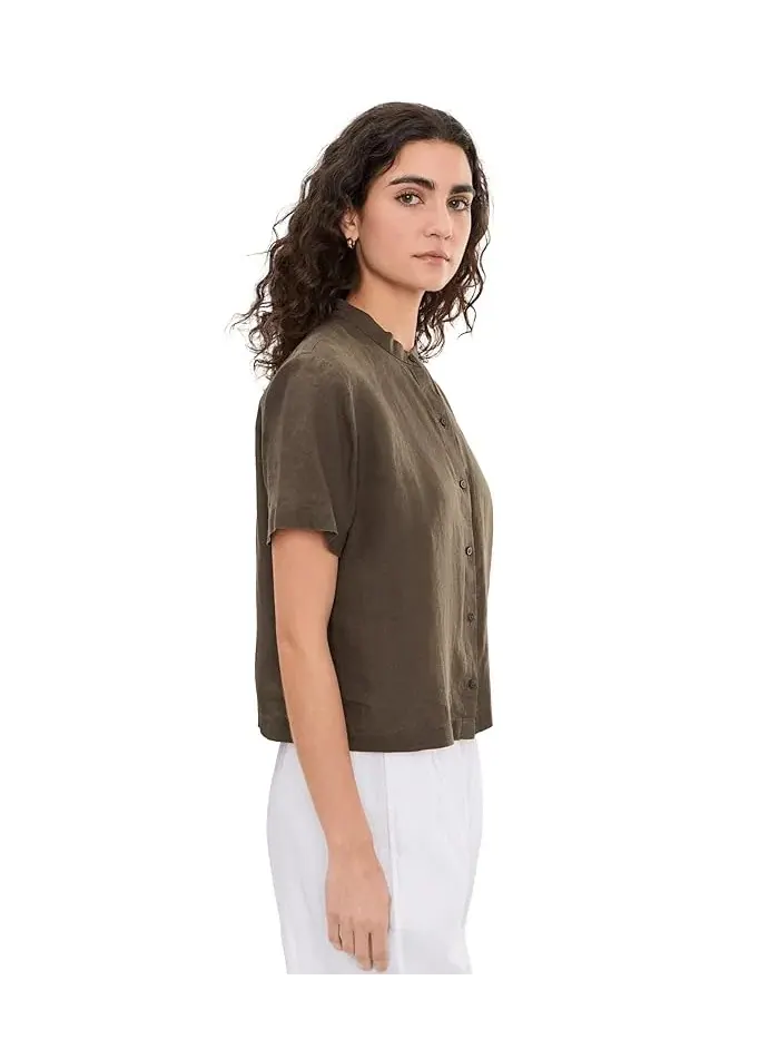 Рубашка с мандариновым воротником короткий рукав Eileen Fisher — изображение 3 из 5, врен