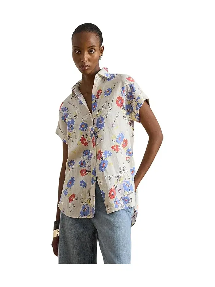 Рубашка с цветочным принтом Relaxed Fit Floral Short-Sleeve Shirt Lauren Ralph Lauren — изображение 1 из 4, натуральный/белый
