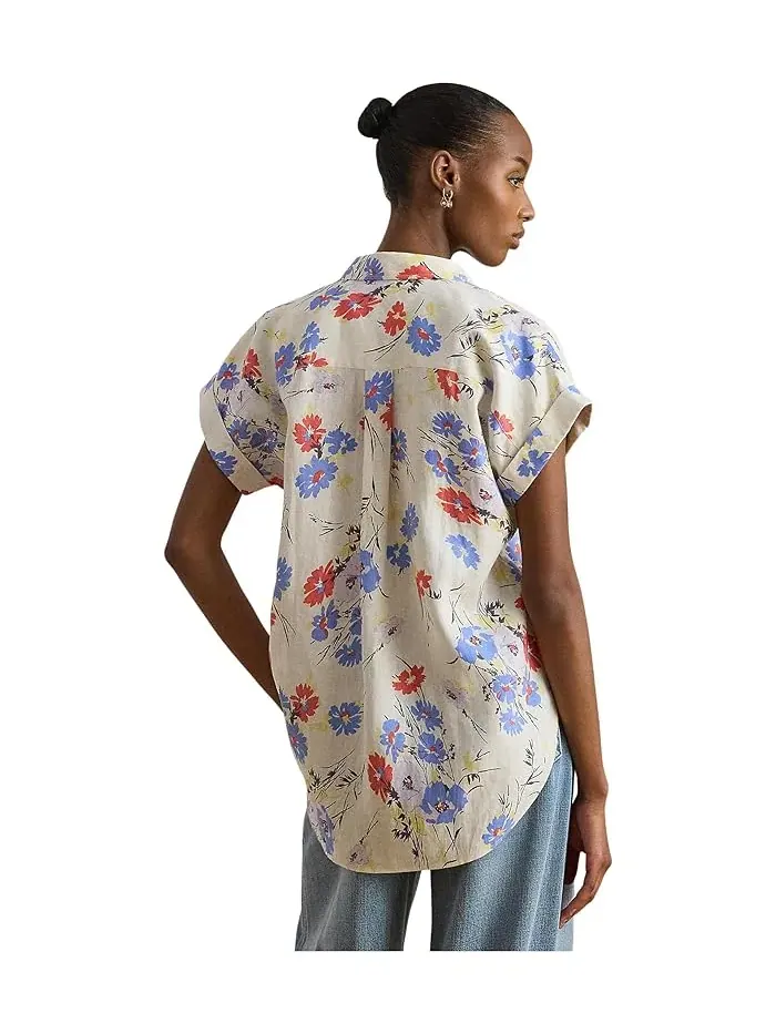 Рубашка с цветочным принтом Relaxed Fit Floral Short-Sleeve Shirt Lauren Ralph Lauren — изображение 3 из 4, натуральный/белый