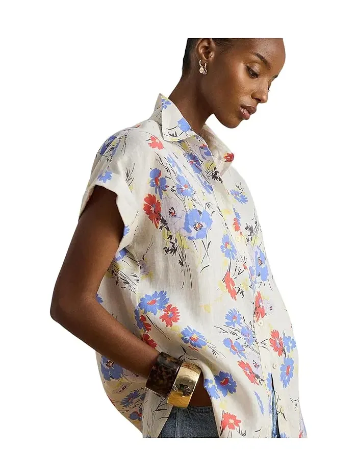 Рубашка с цветочным принтом Relaxed Fit Floral Short-Sleeve Shirt Lauren Ralph Lauren — изображение 4 из 4, натуральный/белый